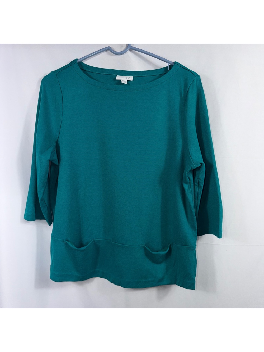 J. Jill Ponte Knit Teal 3/4 Sleeve Top with Front Pockets Petite Medium